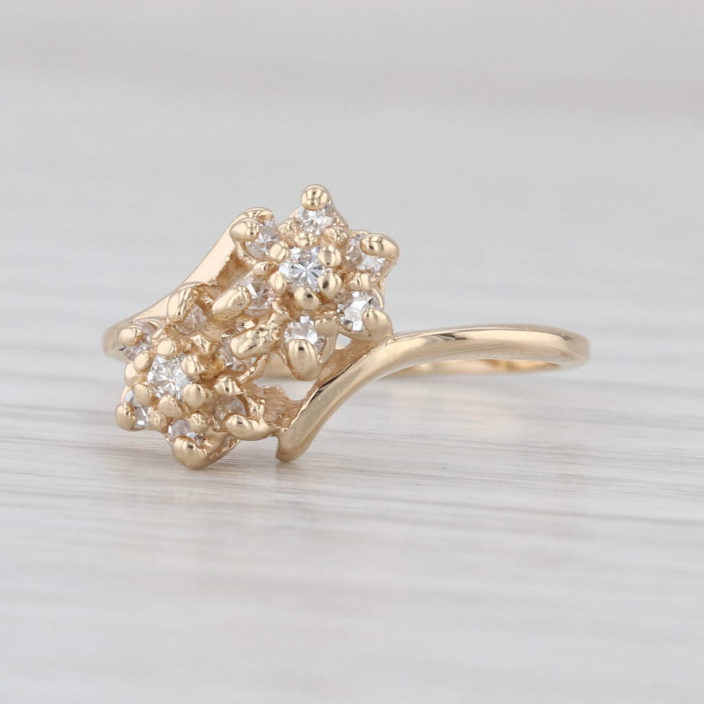 0.18ctw Diamond Flower Cluster Bypass Ring 14k Yellow Gold Size 4.75