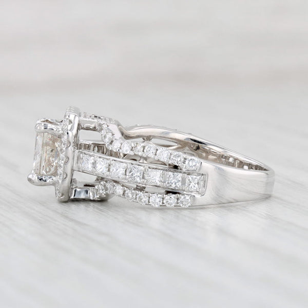 2.21ctw Diamond Engagement Ring Princess Halo Bridal Set 18k White Gold Size 6