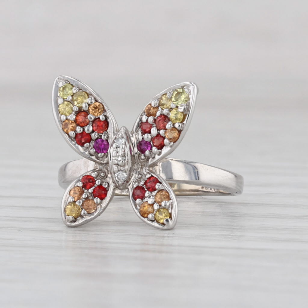0.54ctw Sapphire Butterfly Ring 18k White Gold Size 4.25 Diamond Accents