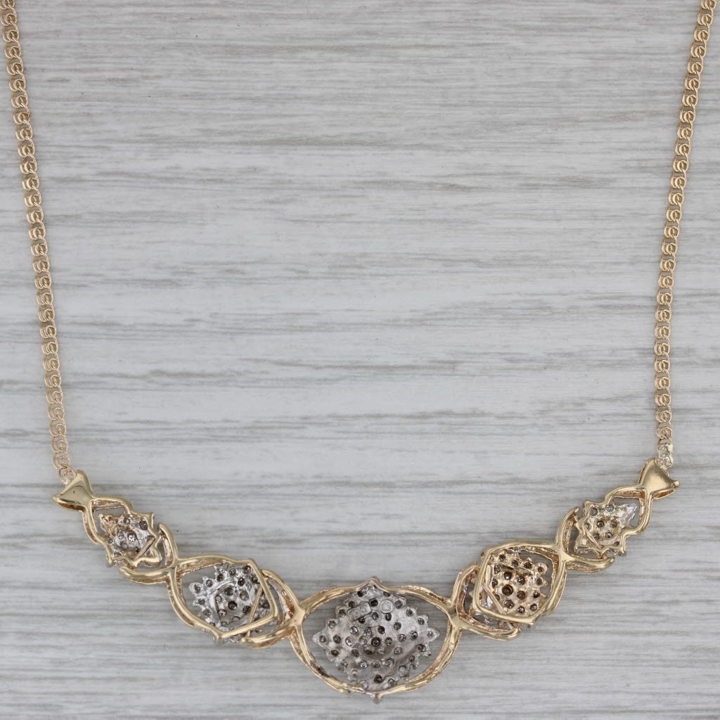 Dark Gray 0.50ctw Diamond Clusters Necklace 10k Yellow Gold 16.75 Curb Chain