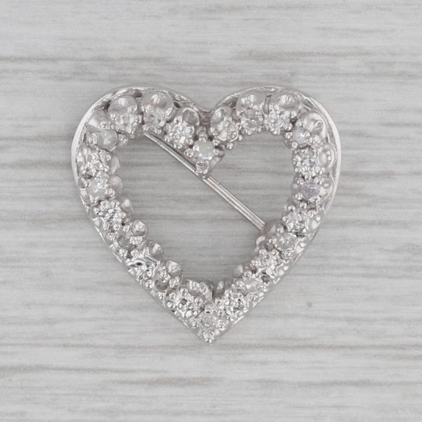 Gray 0.25ctw Diamond Open Heart Pendant Brooch 14k White Gold Pin