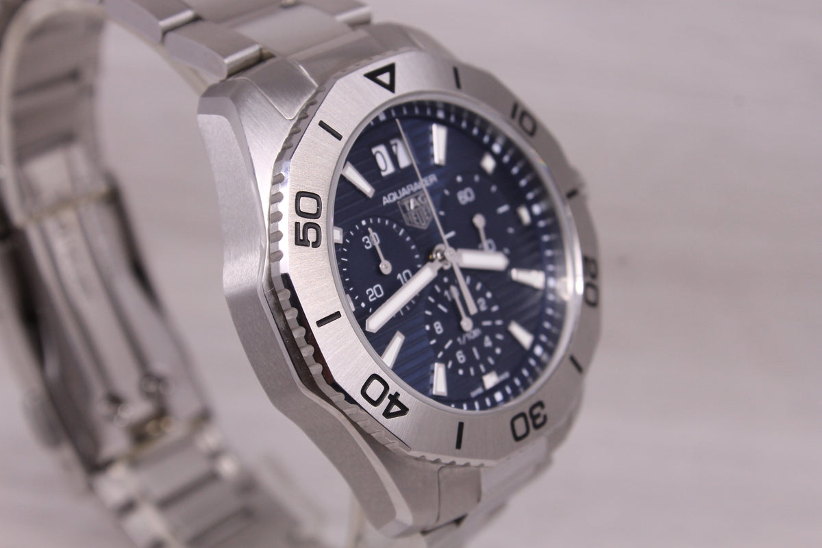 Tag Heuer Aquaracer Blue 41mm Quartz Chronograph Watch Box & Card CBP1113