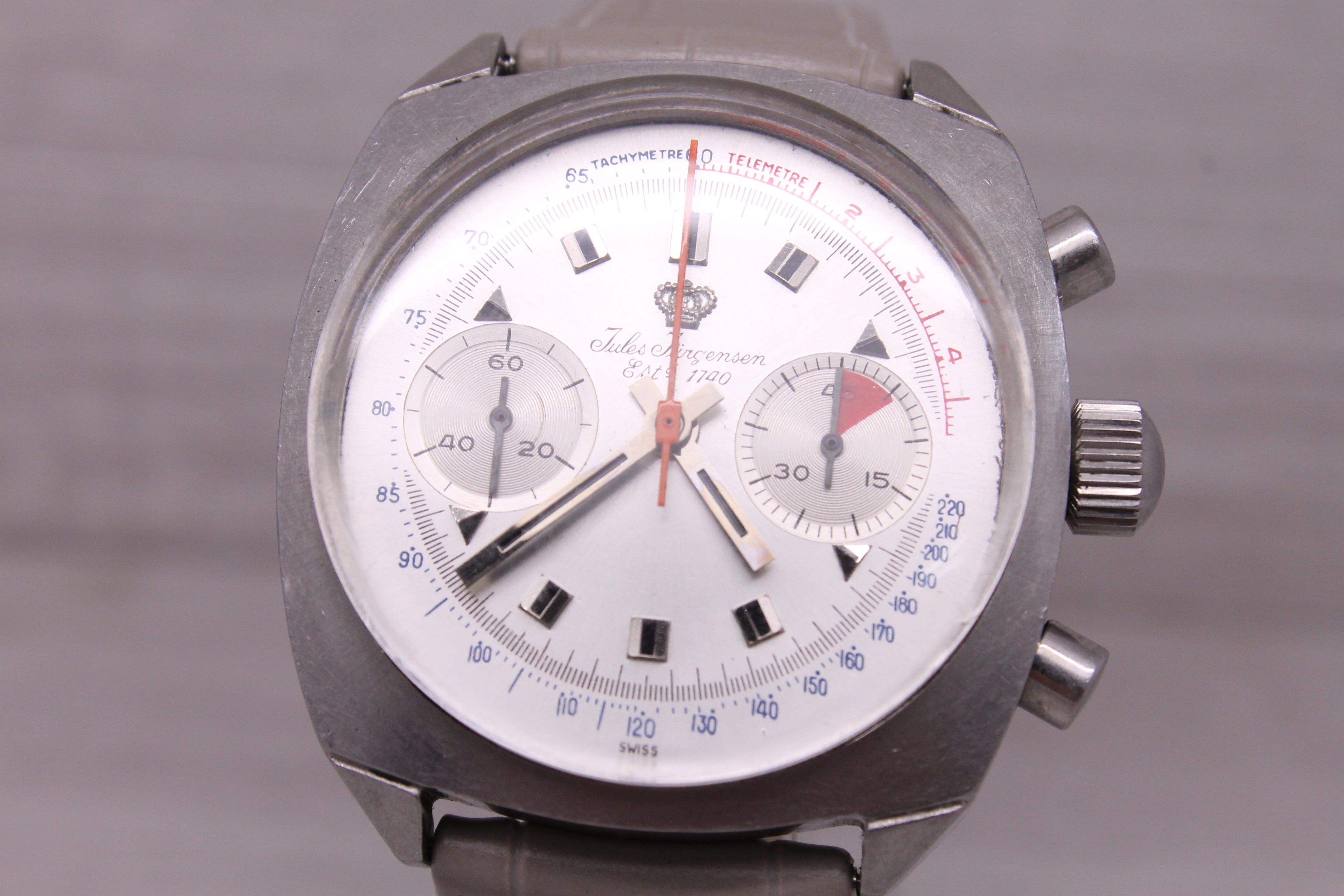 Light Slate Gray Vintage Jules Jurgensen 37mm Mens Stainless Steel Chronograph Watch Landeron 248