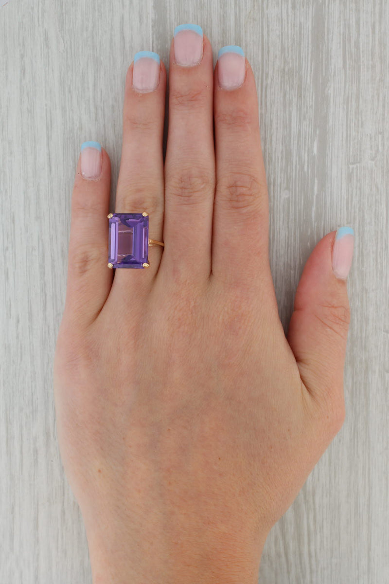Rosy Brown 14ct Emerald Cut Amethyst Solitaire Ring 14k Yellow Gold Size 9
