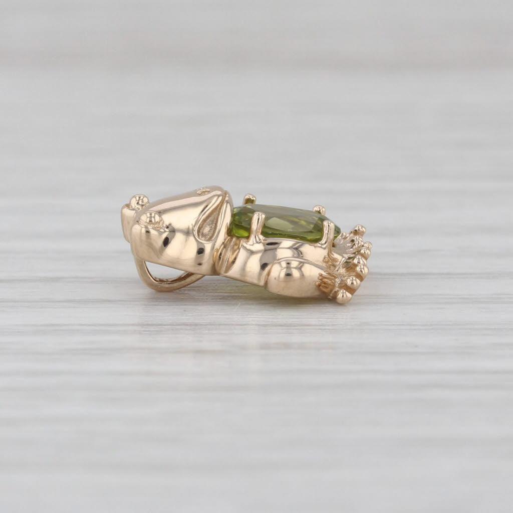 0.75ct Peridot Frog Pendant 14k Yellow Gold Small Floating Drop