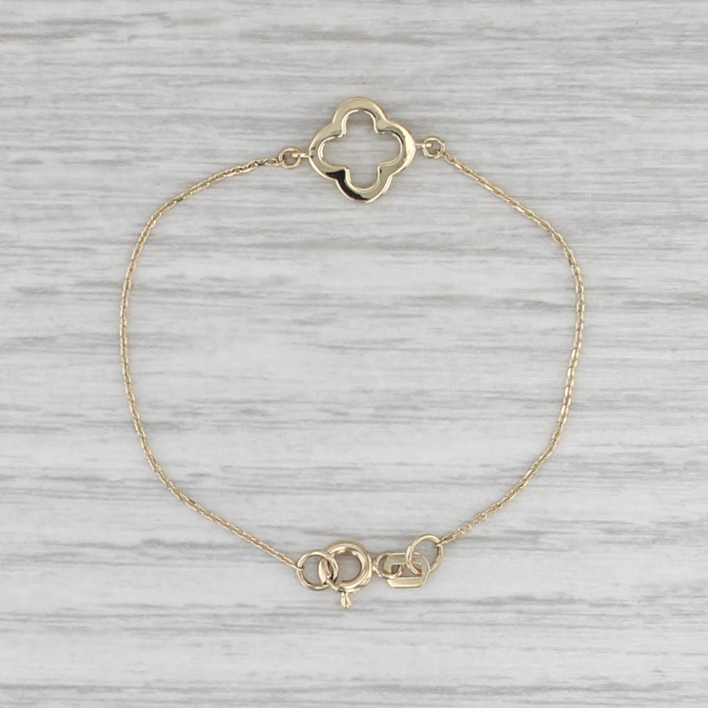 Diamond Clover Charm Bracelet 14k Yellow Gold 4.75" Cable Chain Baby Child Size