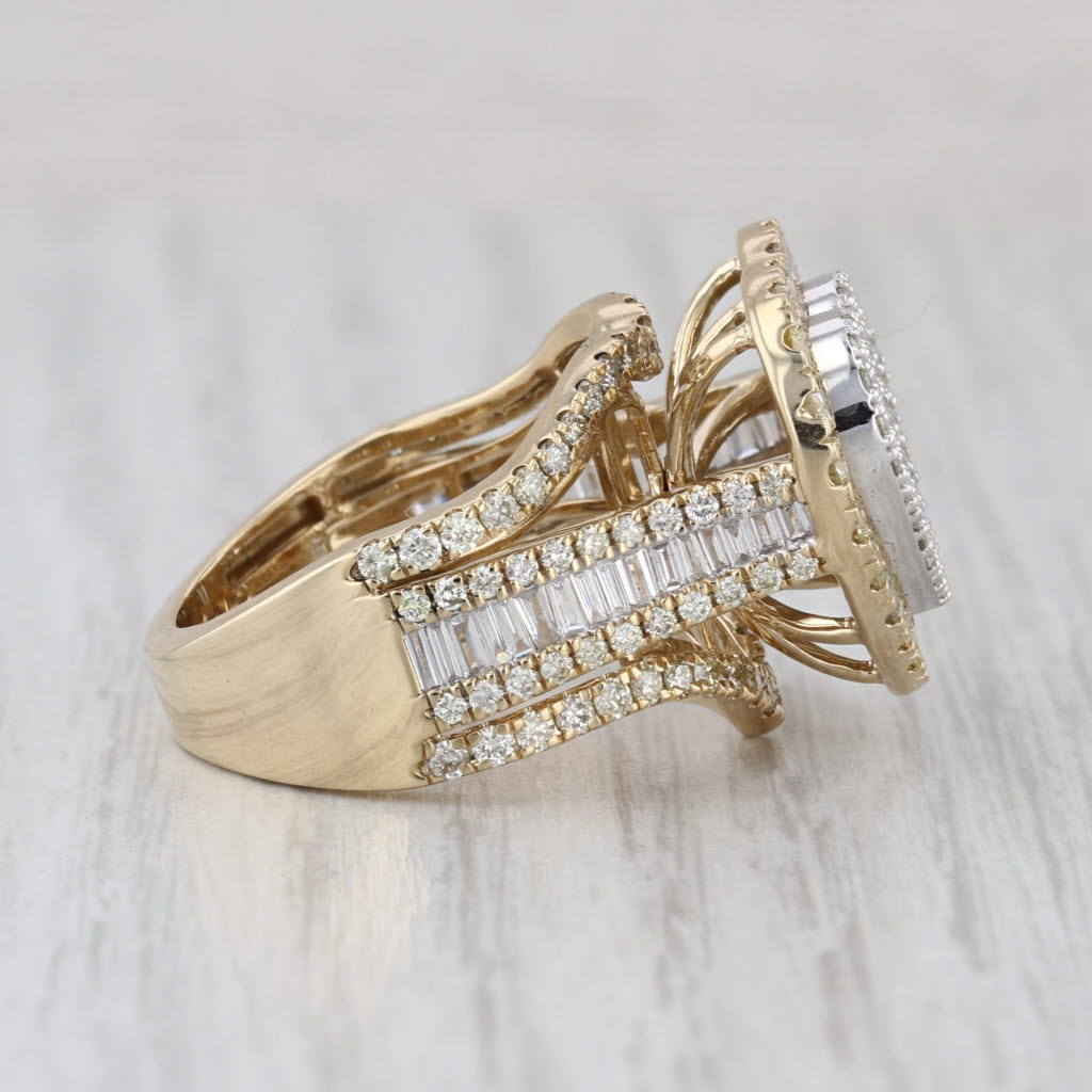 3ctw Pave Diamond Heart Halo Cocktail Ring 10k Yellow Gold Size 8