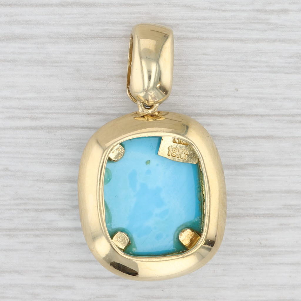 Light Gray Turquoise Cushion Cabochon Solitaire Pendant 18k Yellow Gold