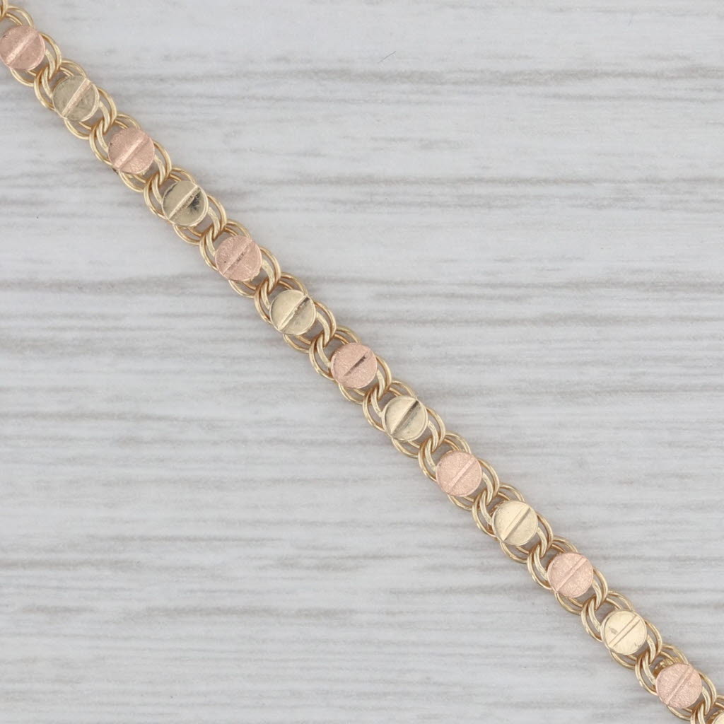 Gray Vintage 2-Tone Dot Link Bracelet 14k Yellow Rose Gold 7" 3mm