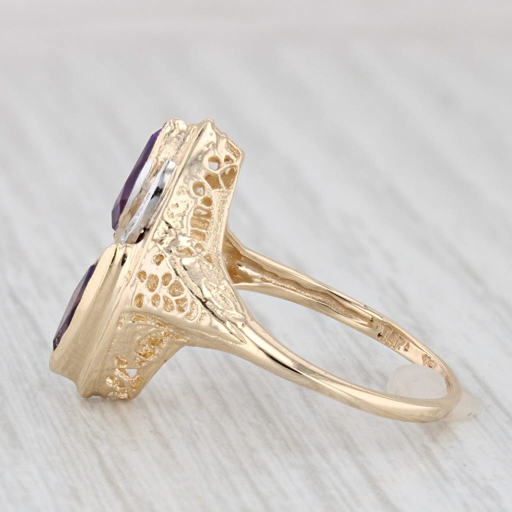 Light Gray 0.73ctw Amethyst Diamond Ring 14k Yellow Gold Filigree Size 7