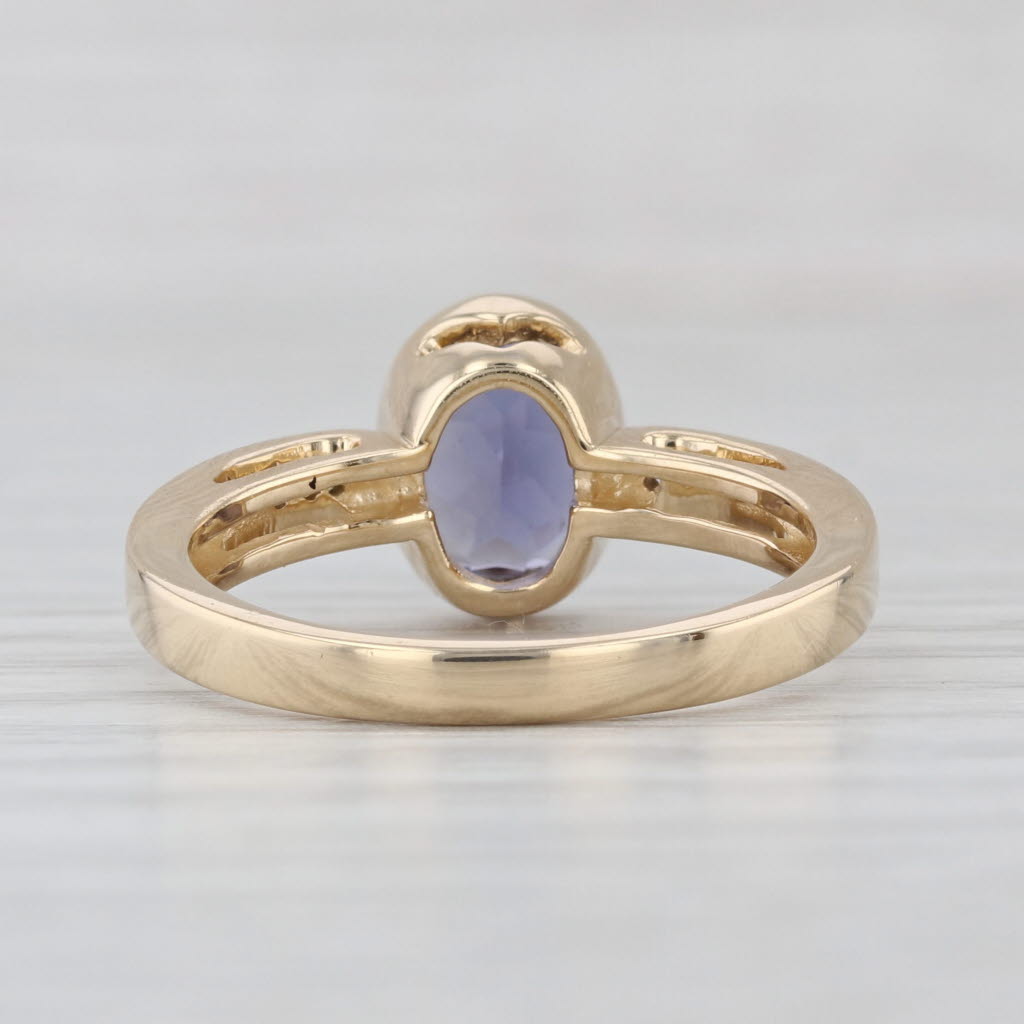 1.42ctw Oval Iolite Diamond Ring 14k Yellow Gold Size 7 Bezel Set Solitaire