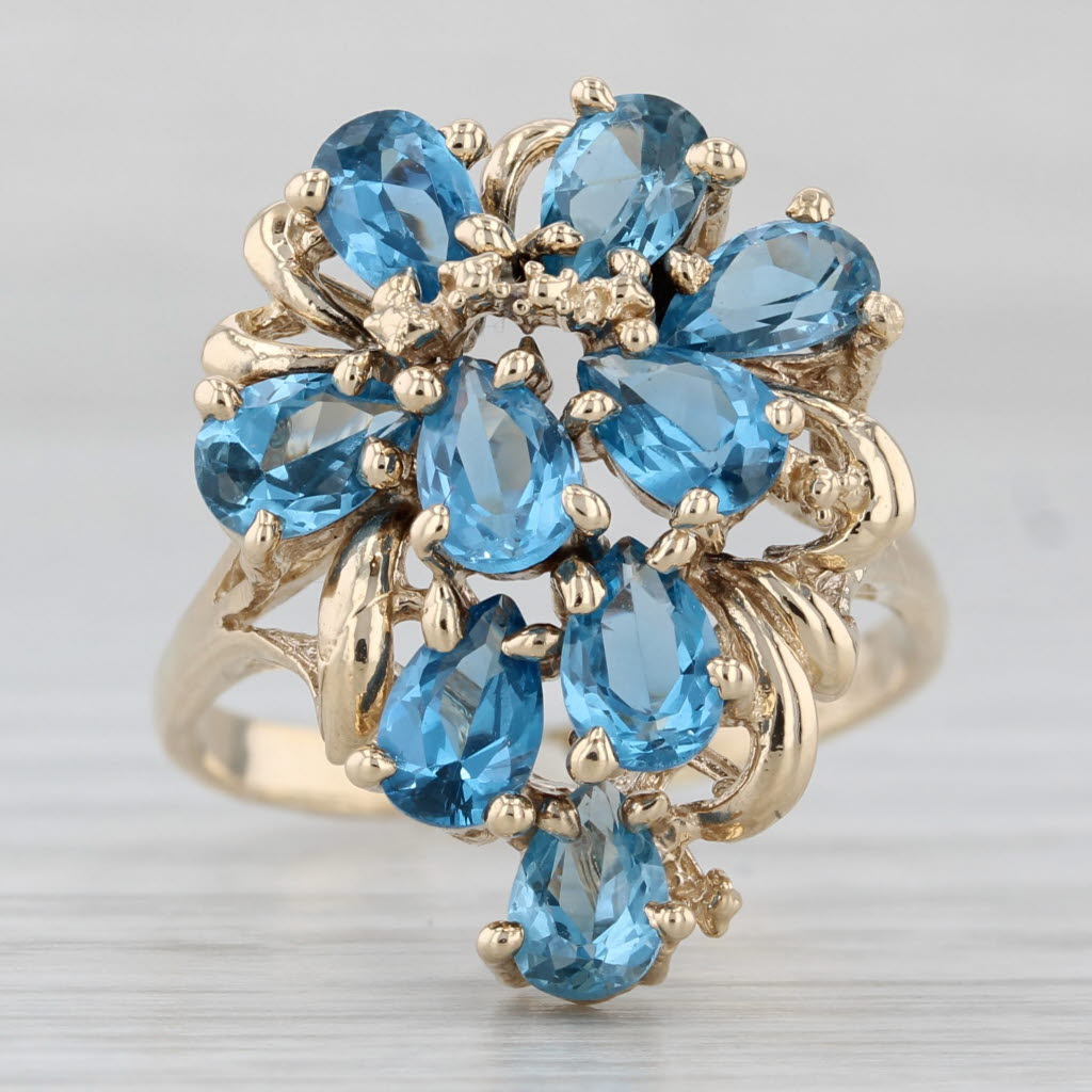 Gray 3.60ctw Lab Created Blue Spinel Cluster Ring 14k Yellow Gold Size 9 Cocktail