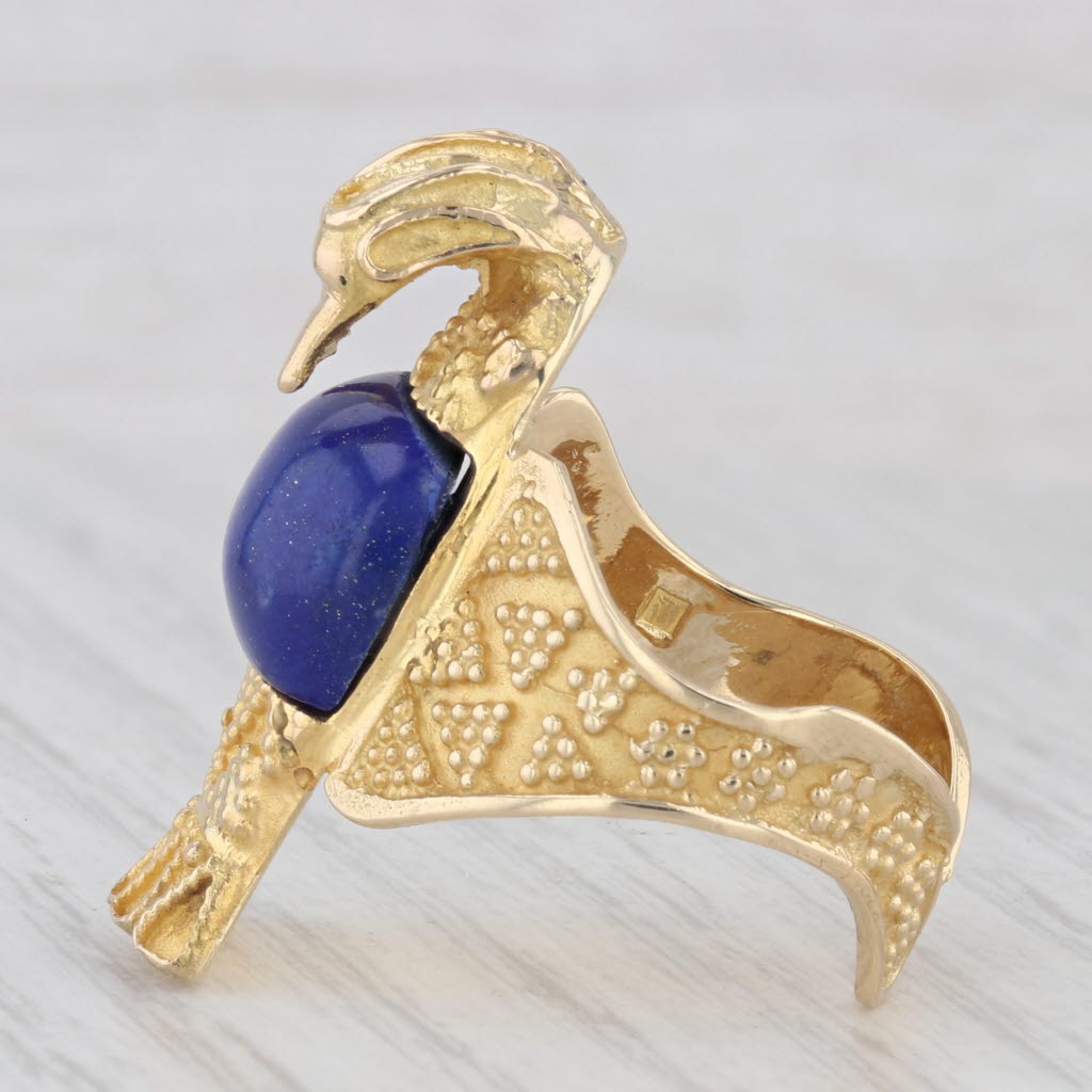 Light Gray Lapis Lazuli Two Bird Love Birds Statement Ring 18k Gold Size 7.5 Egyptian