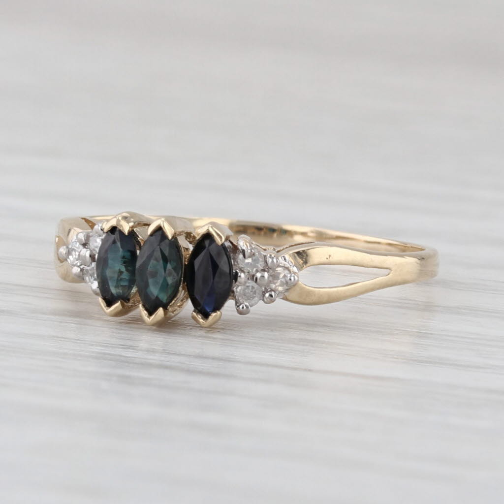 0.50ctw Blue Sapphire 3-Stone Ring 10k Yellow Gold Size 8.5 Diamond Accents