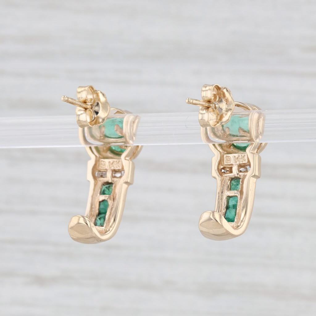 Light Gray 0.89ctw Emerald Diamond J-Hook Earrings 14k Yellow Gold