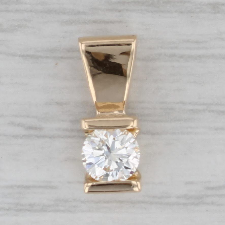 Gray 0.46ct Round Solitaire Diamond Pendant 14k Yellow Gold Small Drop