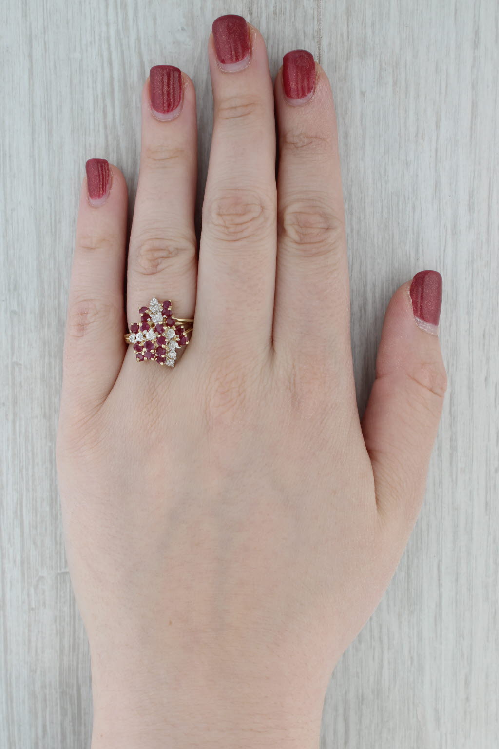 Dark Gray 1.72ctw Diamond Ruby Cluster Ring 14k Yellow Gold Size 7.5