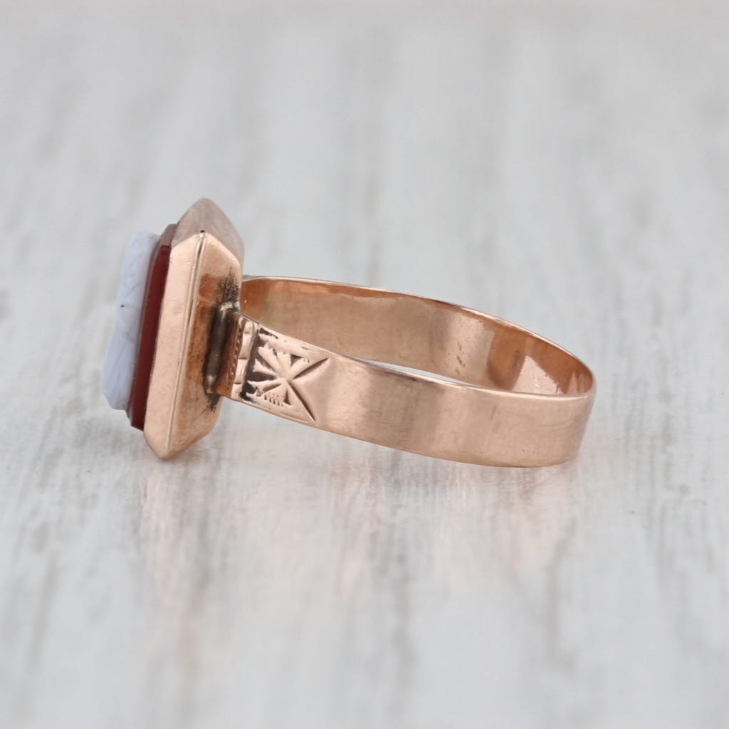 Victorian Carved Chalcedony Cameo Ring 9k Rose Gold Size 4.5 Antique