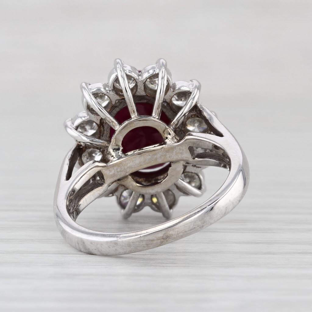 7.20ctw Oval Ruby Diamond Halo Ring 14k White Gold Size 7.5 Cocktail