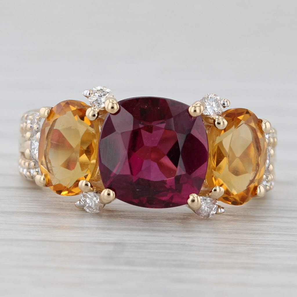 Gray 4.18ctw Garnet Citrine Diamond Ring 14k Yellow Gold Size 5