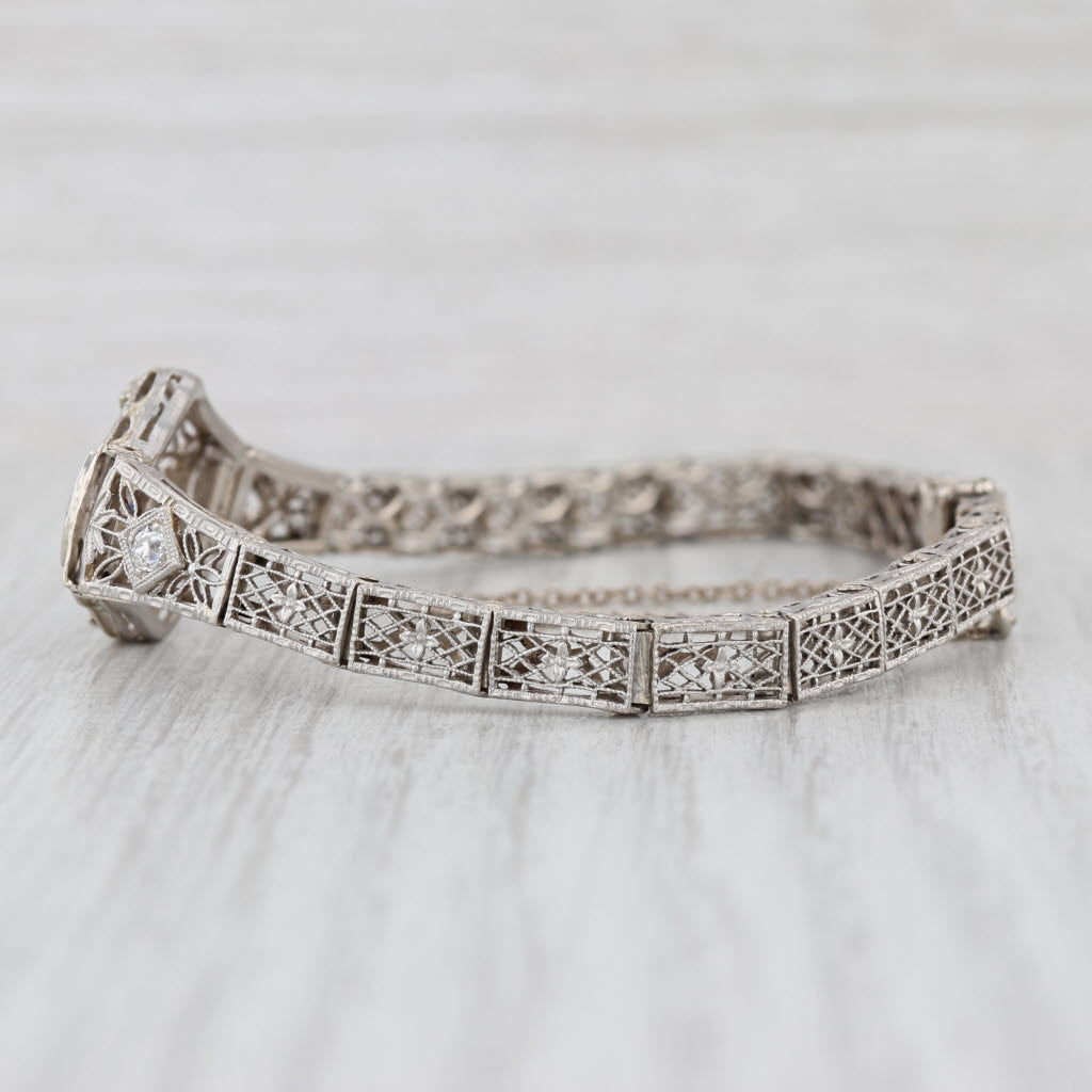 Art Deco Filigree 0.48ctw Diamond Sapphire Bracelet 14k Gold Platinum 6.75"