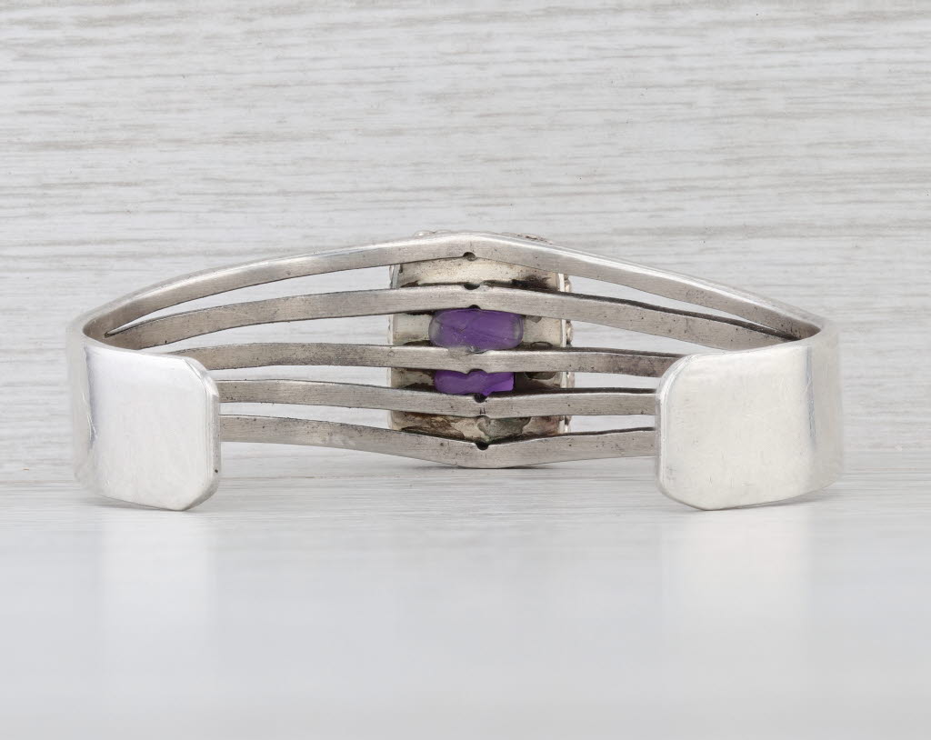 Vintage Navajo Native American Amethyst Cuff Bracelet Sterling Silver Russel Sam