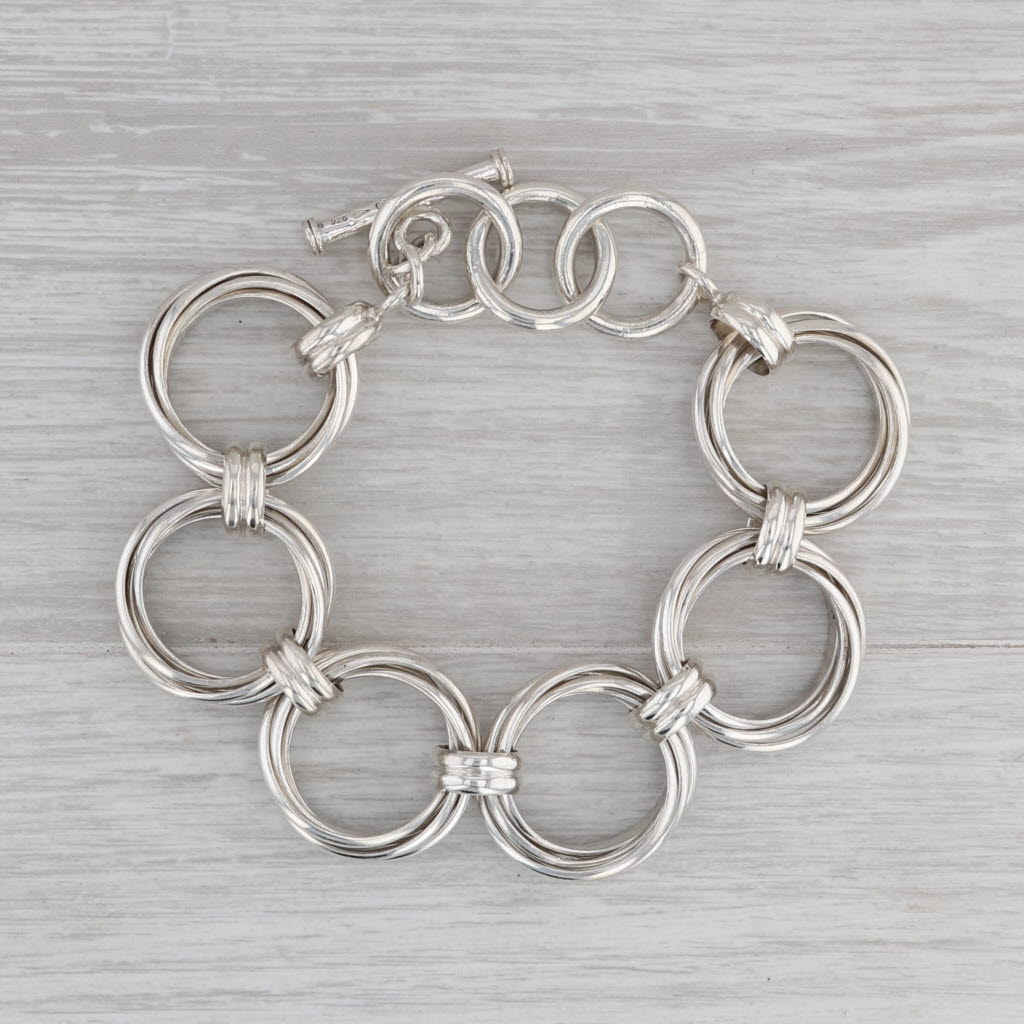 Silpada Woven Circle Link Statement Bracelet Sterling Silver 8.5" Retired B1235