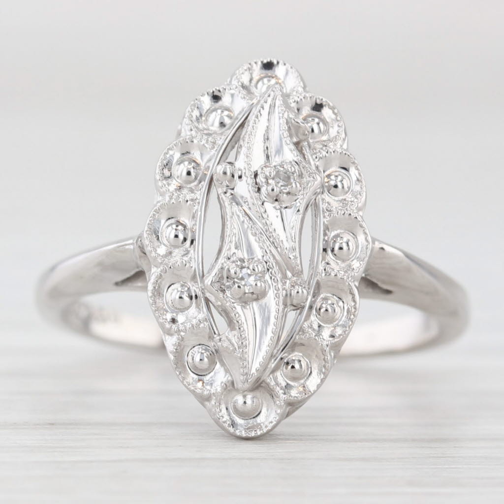 Light Gray Vintage Princess Diamond Ring 10k White Gold Size 4.5 Marquise Shape