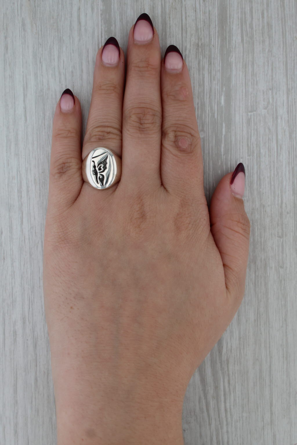 Stamped Butterfly Ring Sterling Silver Size 6.25 Statement Signet