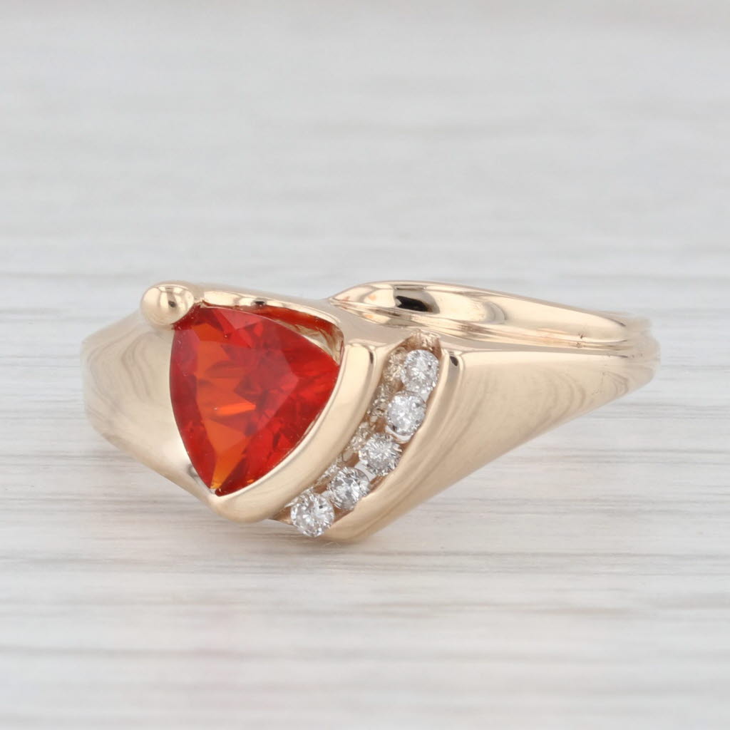 Light Gray Trillion Fire Opal Diamond Ring 14k Yellow Gold Size 7.25