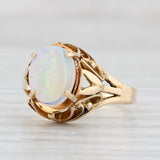 Light Gray Vintage Ornate Opal Ring 18k Yellow Gold Size 5.25 Oval Cabochon Solitaire