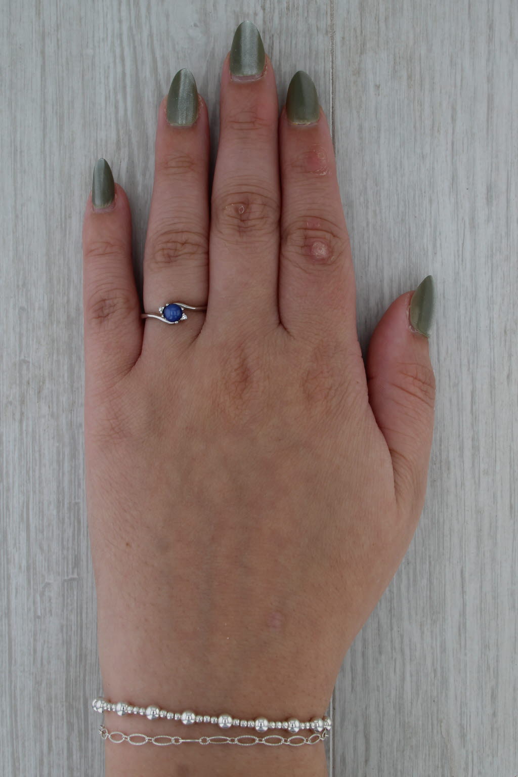 Blue Lab Created Star Sapphire Diamond Ring 10 White Gold Size 7.25