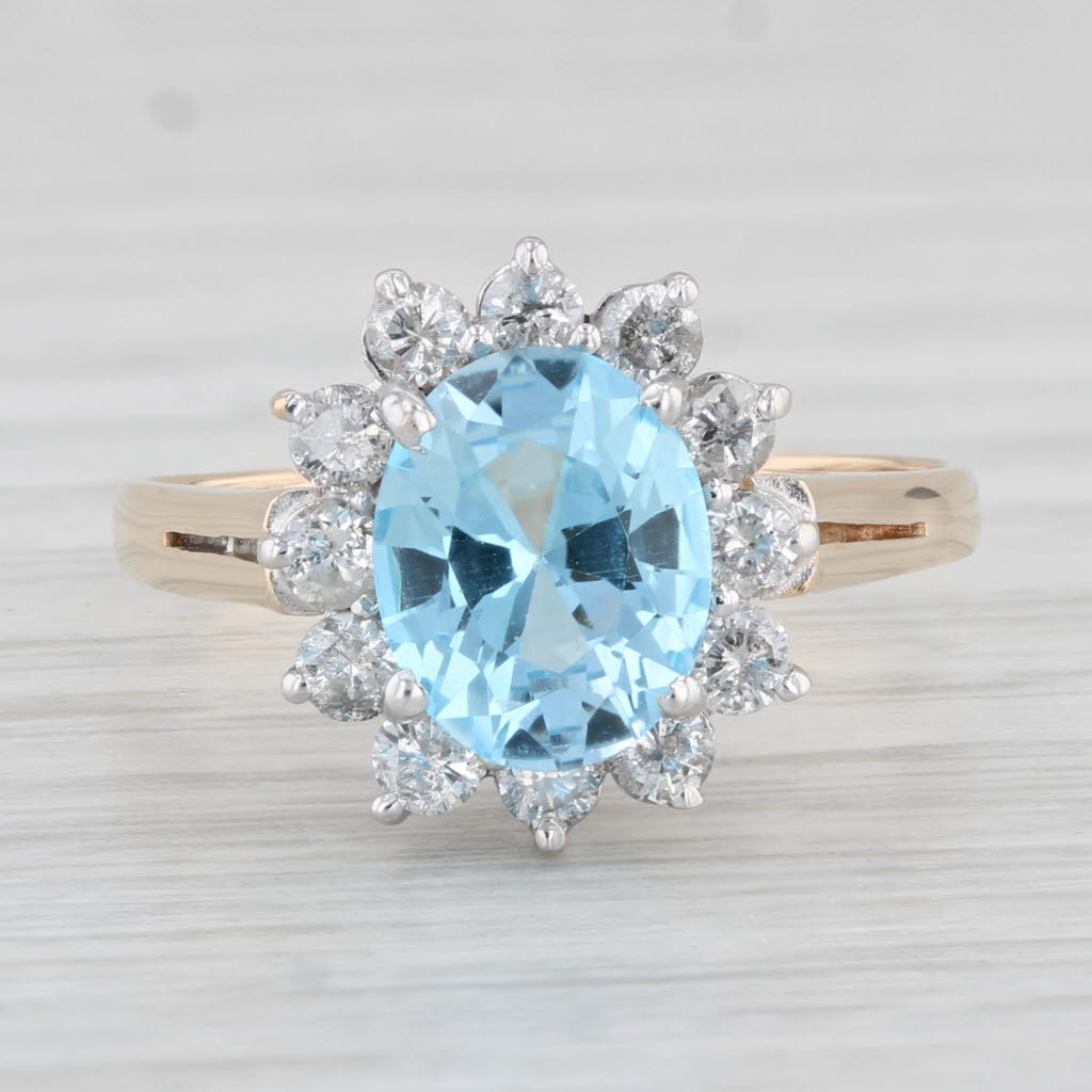 Light Gray 2.83ctw Oval Blue Topaz Diamond Halo Ring 14k Yellow Gold Size 8.5 Engagement