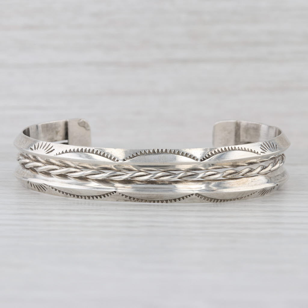 Vintage Native American Southwestern Stamped Cuff Bracelet Sterling Silver 6.75"