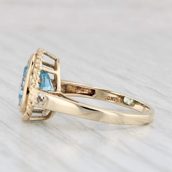 3.10ctw Trillion Blue Topaz Diamond Ring 10k Yellow Gold Size 6.75