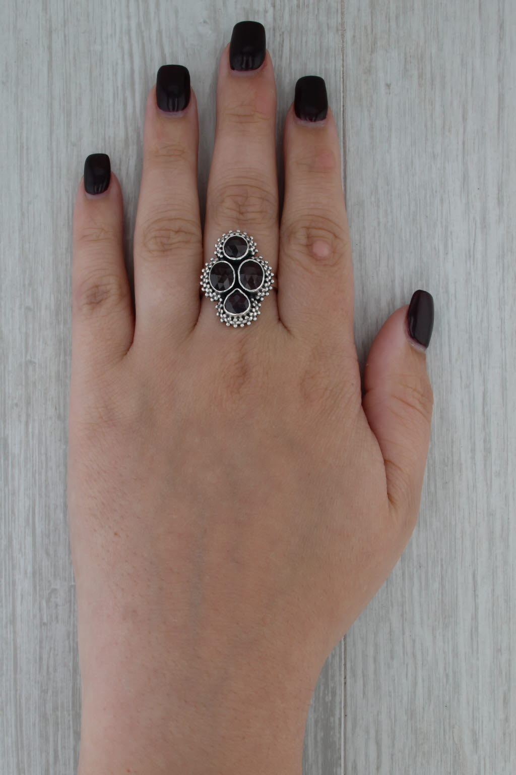 Garnet Cluster Ring Sterling Silver Size 9 Statement Cocktail