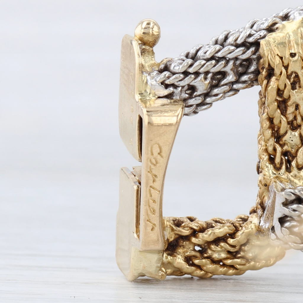 Light Gray Cartier Woven Yellow White Gold Bracelet w/ Box 18k 6.75" Designer Statement