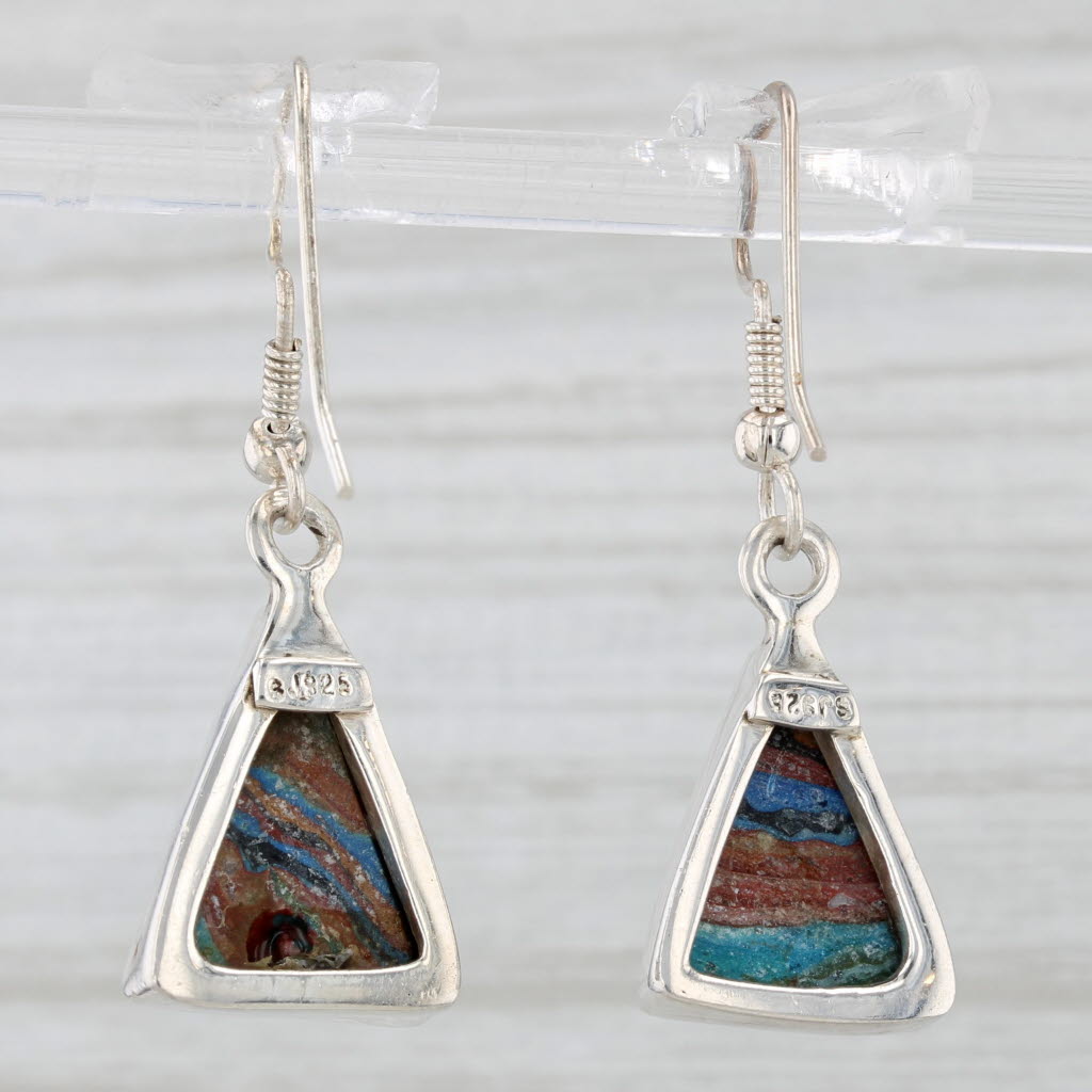 Light Gray Colorful Resin Sand Dangle Earrings Sterling Silver Hook Posts