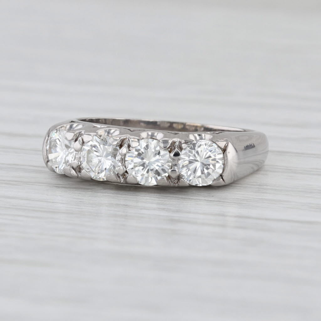 Vintage 0.90ctw Diamond Wedding Band 14k White Gold Stackable Annivesary Ring