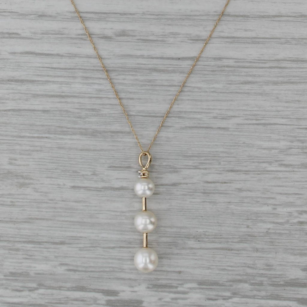 Cultured Pearl 3-Stone Journey Pendant Necklace 14k Yellow Gold 20.5"