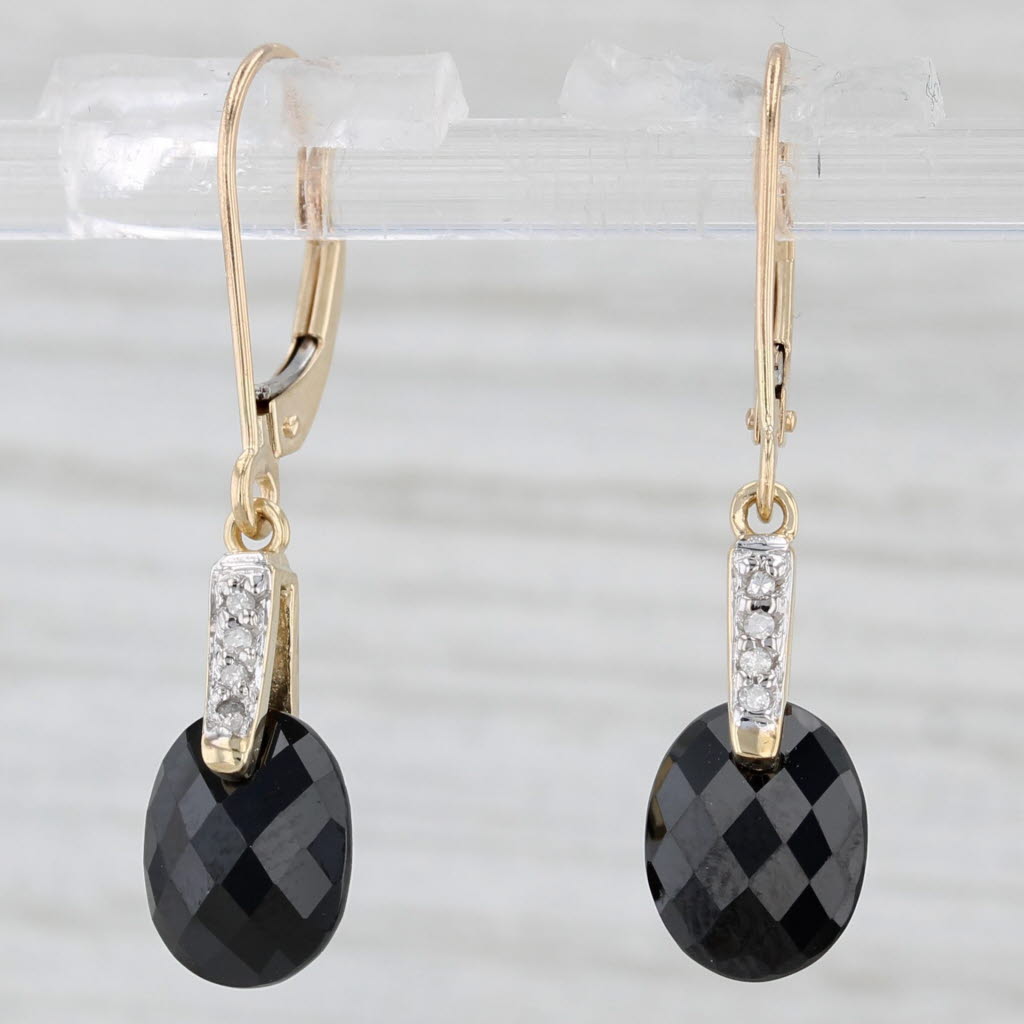 Light Gray Black Cubic Zirconia Dangle Earrings 10k Yellow Gold Lever Back Drops