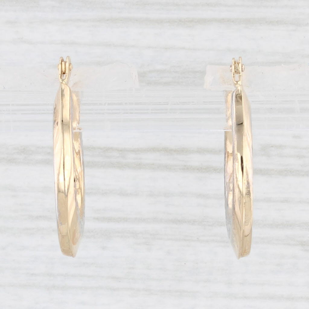 Light Gray Etched Hoop Earrings 14k Yellow White Gold Snap Top Pierced Round Hoops