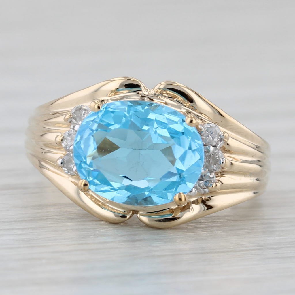 Gray 3.39ctw Oval Blue Topaz Diamond Ring 10k Yellow Gold Size 7