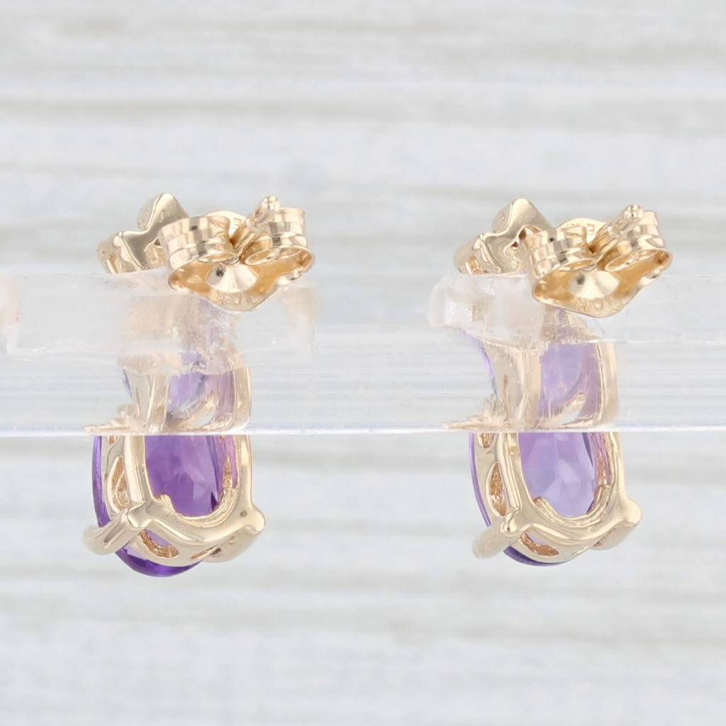 Light Gray 1.90ctw Amethyst Diamond Teardrop Stud Earrings 10k Yellow Gold