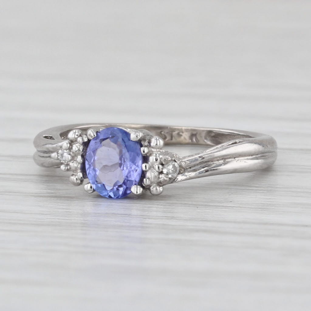 0.30ct Tanzanite Diamond Ring 10k White Gold Small Size 3.25