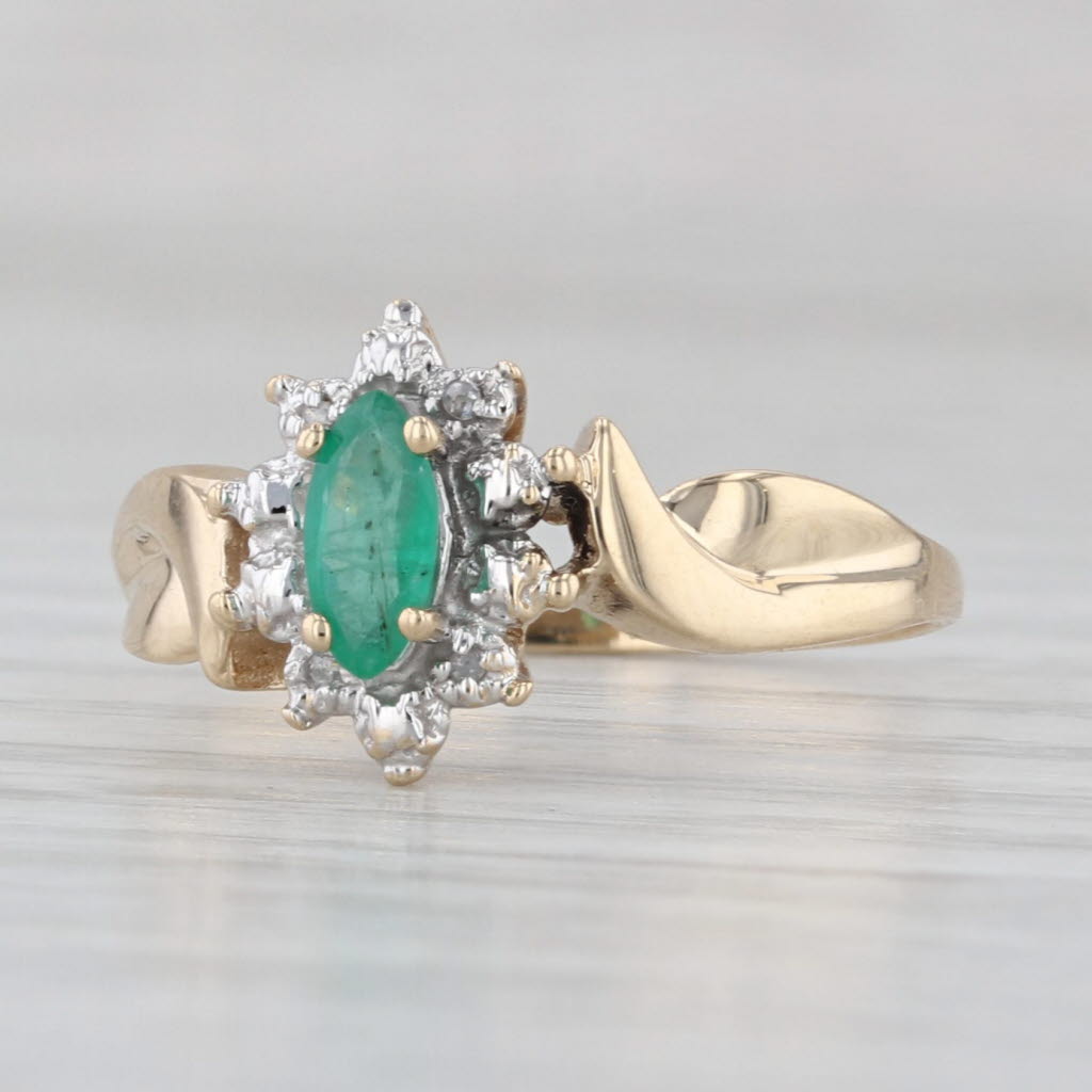 0.25ct Marquise Emerald Diamond Halo Ring 10k Yellow Gold Size 7