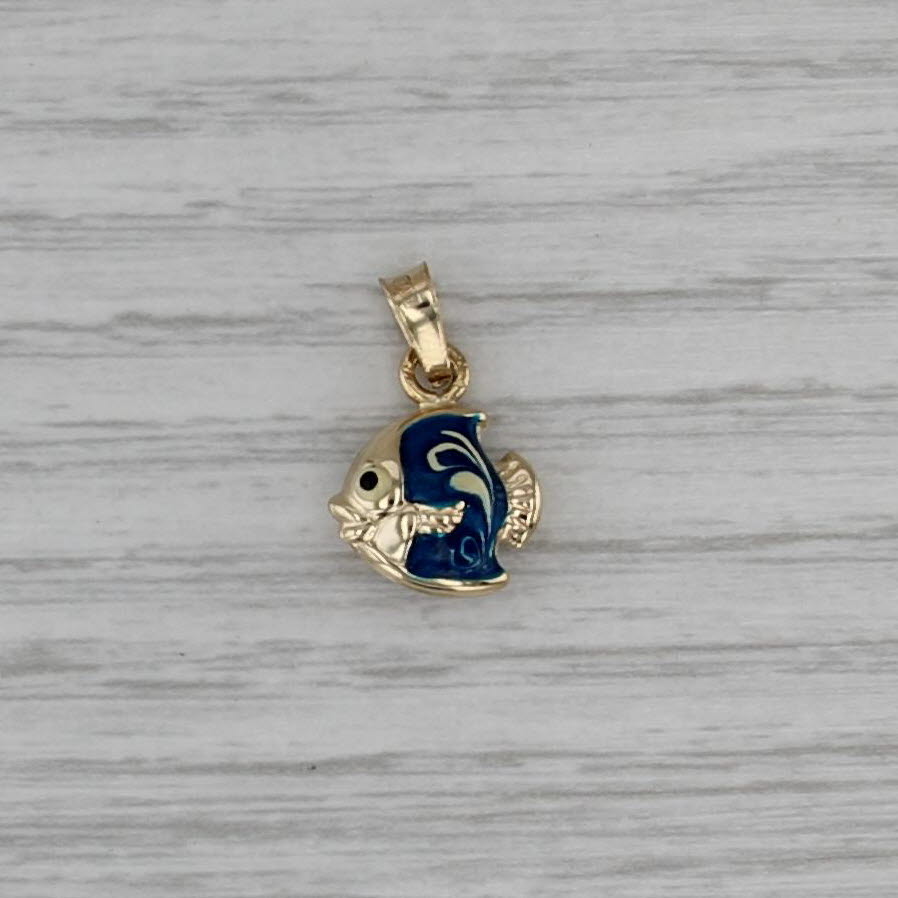 Little Puffy Fish Pendant 14k Yellow Gold Enamel Charm
