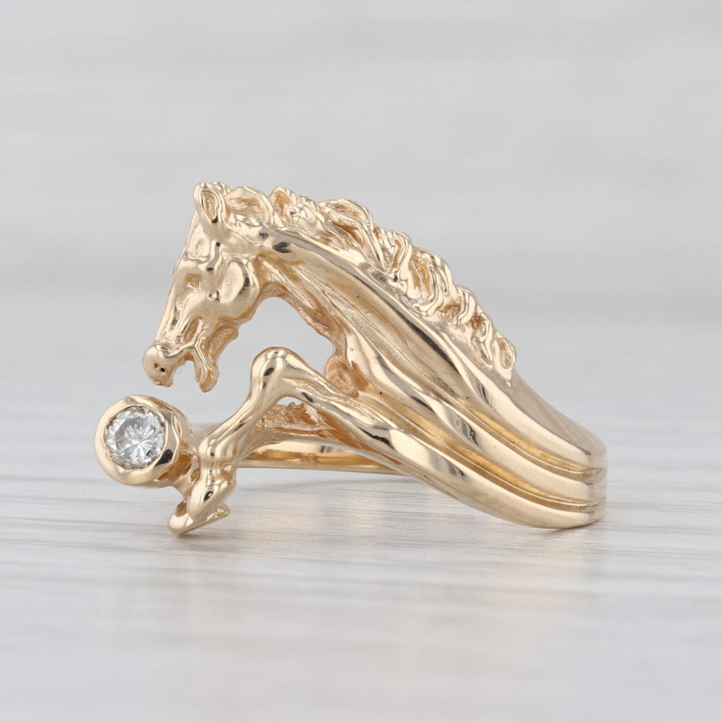 0.11ct Diamond Horse Ring 14k Yellow Gold Size 6.25 Western