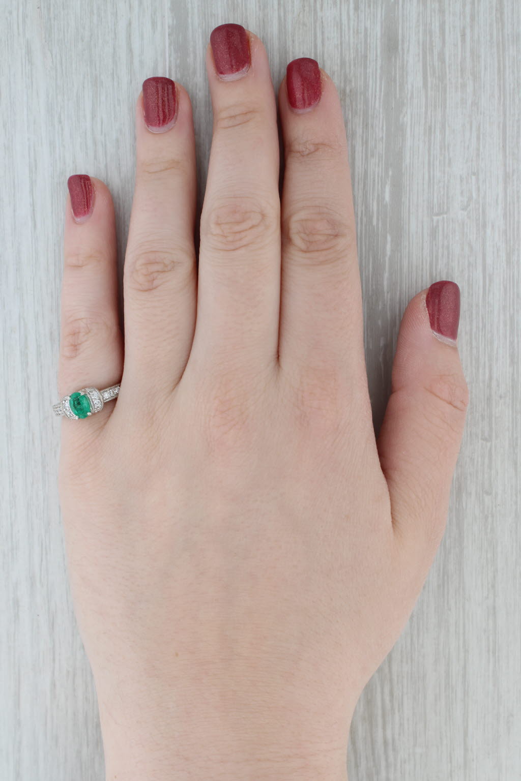Gray 1ctw Oval Emerald Diamond Ring 14k White Gold Size 6.5 Engagement