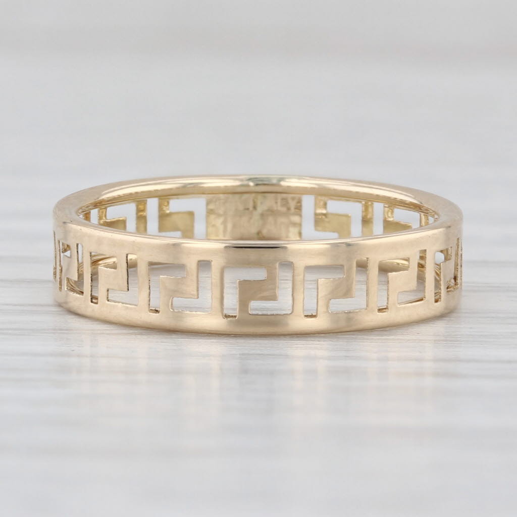 Greek Key Pattern Band Ring 14k Yellow Gold Size 6 Ring Wide 4.3mm